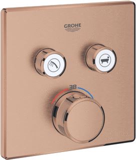 GROHE GROHTHERM SMARTCONTROL AFBOUWDEEL VOOR INBOUWKRAAN THERMOSTATISCH MET OMSTEL VOOR 2 FUNCTIES VIERKANT BRUSHED WARM SUNSET 