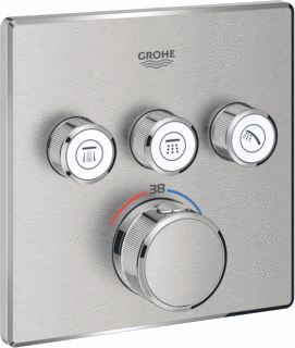 GROHE GROHTHERM SMARTCONTROL AFBOUWDEEL VOOR INBOUWKRAAN THERMOSTATISCH MET OMSTEL VOOR 3 FUNCTIES VIERKANT SUPERSTEEL 