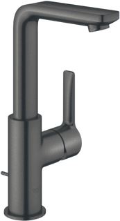 GROHE LINEARE 1-GATS WASTAFELKRAAN L-SIZE MET WASTE MET DRAAIBARE GEGOTEN UITLOOP BRUSHED HARD GRAPHITE 