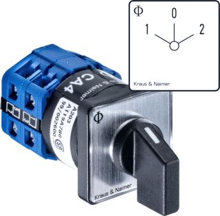 KRAUS & NAIMER MOTOROMKEERSCHAKELAAR 10A 3 POLIG 1-0-2 FRONTINBOUW 4 GATS IP40