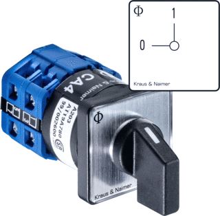 KRAUS & NAIMER AAN/UIT SCHAKELAAR 10A 2 POLIG 90° 0-1 FRONTINBOUW 4 GATS IP66