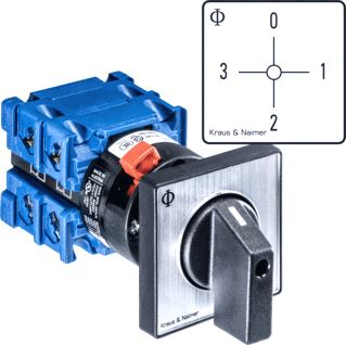 KRAUS & NAIMER AMPEREMETER OMSCHAKELAAR 20A 2 POLIG 0-1-2-3 FRONTINBOUW CENTRAAL IP66 