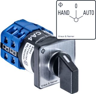 KRAUS & NAIMER OMSCHAKELAAR 10A 3 POLIG 60° HAND-0-AUTO FRONTINBOUW 4 GATS IP40 