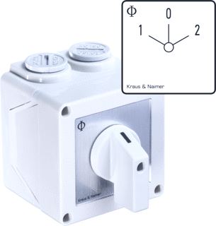 KRAUS & NAIMER MOTOROMKEERSCHAKELAAR 20A 3 POLIG 1-0-2 OPBOUW IP65 