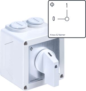 KRAUS & NAIMER AAN/UIT SCHAKELAAR 20A 6 POLIG 90° 0-1 OPBOUW IP65