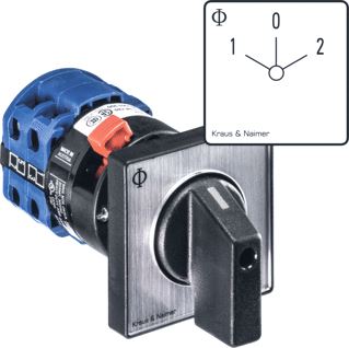 KRAUS & NAIMER MOTOROMKEERSCHAKELAAR 25A 3 POLIG 1-0-2 FRONTINBOUW CENTRAAL IP66