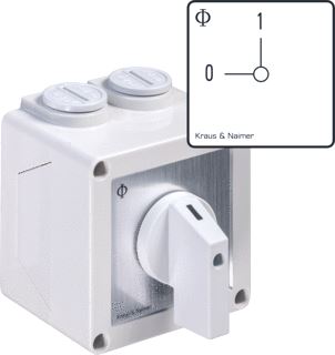 KRAUS & NAIMER AAN/UIT SCHAKELAAR 20A 2 POLIG 90° 0-1 OPBOUW IP42