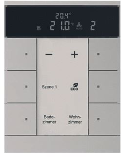 ABB BUSCH KNX TENTON RUIMTETEMPERATUURREGELAAR SLAVE MET 6-VOUDIG BEDIENINGSELEMENT MET BUSAANKOPPELAAR MET TEKSTVELD F-ALUZILVER