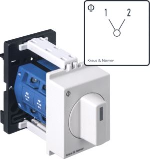 KRAUS & NAIMER OMSCHAKELAAR 20A 2 POLIG 60° 1-2 DINRAIL MONTAGE FRONTPLAAT 45MM 