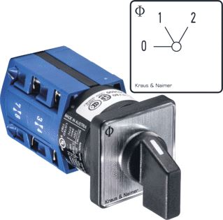 KRAUS & NAIMER STAPPENSCHAKELAAR 20A 3 POLIG 60° 0-2 FRONTINBOUW 4 GATS IP40 