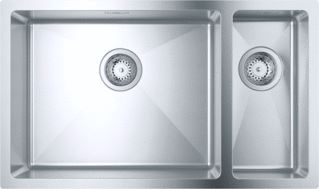 GROHE RECHTHOEKIGE DUBBELE SPOELBAK BLADMONTAGE OP-/ONDERBOUW AFVOERPLUG VUILAFSTOTEND RVS 304 HXBXD 200X760X450MM 