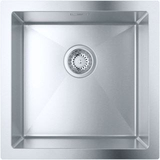 GROHE VIERKANTE ENKELE SPOELBAK BLADMONTAGE OP-/ONDERBOUW AFVOERPLUG VUILAFSTOTEND RVS 304 HXBXD 200X464X464MM 