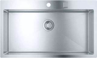 GROHE RECHTHOEKIGE ENKELE SPOELBAK BLADMONTAGE OPBOUW AFVOERPLUG VUILAFSTOTEND WASTE RVS 304 HXBXD 200X846X510MM 