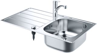 GROHE RECHTHOEKIGE ENKELE SPOELBAK BLADMONTAGE OPBOUW AFVOERPLUG VUILAFSTOTEND WASTE RVS 304 HXBXD 160X860X500MM 