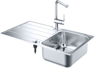 GROHE RECHTHOEKIGE ENKELE SPOELBAK BLADMONTAGE OPBOUW AFVOERPLUG VUILAFSTOTEND WASTE RVS 304 HXBXD 195X860X500MM 