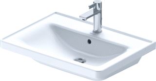 DURAVIT D-NEO WASTAFEL 650 MM WIT HOOGGLANS KRAANVLAK MET 1 KRAANGAT OVERLOOP POSITIE ZEEPDISPENSER: ZONDER 