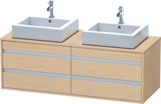 DURAVIT KETHO CONSOLE WASTAFELMEUBEL 1400X550 MM KLEUR FRONT: NATUUR EIKEN MAT KLEUR CORPUS: NATUUR EIKEN MAT KLEUR GREEP: ZILVER HOOGGLANS AANTAL SCHUIFLADES: 4 AANTAL UITSPARINGEN: 2 SIFONUITSPARING 