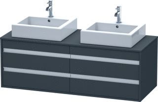 DURAVIT KETHO CONSOLE WASTAFELMEUBEL 1400X550 MM KLEUR FRONT: GRAFIET MAT KLEUR CORPUS: GRAFIET MAT KLEUR GREEP: ZILVER HOOGGLANS AANTAL SCHUIFLADES: 4 AANTAL UITSPARINGEN: 2 SIFONUITSPARING INCL. CONSOLEPLAAT 