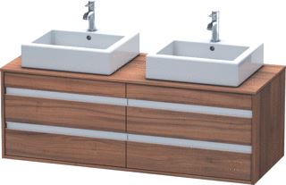 DURAVIT KETHO CONSOLE WASTAFELMEUBEL 1400X550 MM KLEUR FRONT: NOTEN MAT KLEUR CORPUS: NOTEN MAT KLEUR GREEP: ZILVER HOOGGLANS AANTAL SCHUIFLADES: 4 AANTAL UITSPARINGEN: 2 SIFONUITSPARING INCL. CONSOLEPLAAT 