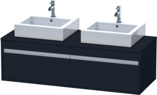 DURAVIT KETHO CONSOLE WASTAFELMEUBEL 1400X550 MM KLEUR FRONT: EIKEN ZWART MAT KLEUR CORPUS: EIKEN ZWART MAT KLEUR GREEP: ZILVER HOOGGLANS AANTAL LADEN: 2 AANTAL UITSPARINGEN: 2 INCL. CONSOLEPLAAT 