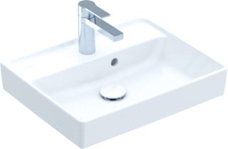 VILLEROY & BOCH COLLARO FONTEIN HOEKIG 1-GAT KRAANGAT DOORGESTOKEN OVERLOOP WAND 400 X 500MM (DXB) WIT ALPINE KERAMIEKPLUS 