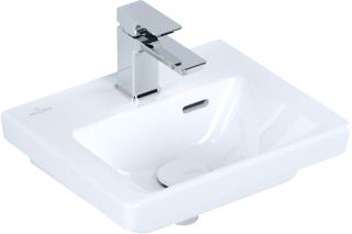 VILLEROY & BOCH SUBWAY 3.0 FONTEIN 370X305MM VOOR 1-GAT ARMATUUR KRAANGAT DOORGESTOKEN MET OVERLOOP. ALPIN WIT CERAMICPLUS 