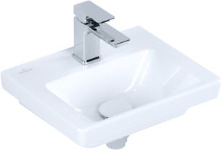 VILLEROY & BOCH SUBWAY 3.0 FONTEIN 370X305MM VOOR 1-GAT ARMATUUR KRAANGAT DOORGESTOKEN ZONDER OVERLOOP. ALPIN WIT CERAMICPLUS 