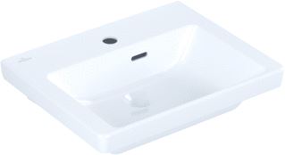 VILLEROY & BOCH SUBWAY 3.0 FONTEIN 500X400MM. VOOR 1-GAT ARMATUUR KRAANGAT GESTOKEN MET OVERLOOP. WIT ALPIN C+ 