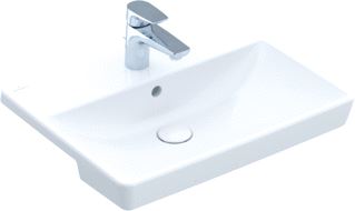 VILLEROY & BOCH AVENTO OPBOUWWASTAFEL 3-GATS ARMATUUR MIDDEL KRAANGAT DOORGESTOKEN OVERLOOP 550 X 440MM (BXD) ALPINE WIT 