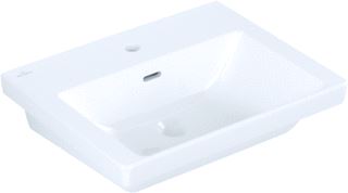 VILLEROY & BOCH SUBWAY 3.0 WASTAFEL 550X440MM. VOOR 3-GATS ARMATUUR MIDDELSTE KRAANGAT GESTOKEN MET OVERLOOP. WIT ALPIN C+