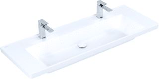 VILLEROY & BOCH SUBWAY 3.0 MEUBELWASTAFEL 1300X470MM. VOOR 2 1-GAT ARMATUREN KRAANGAT GESTOKEN ZONDER OVERLOOP. WIT ALPIN C+