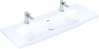 VILLEROY & BOCH SUBWAY 3.0 MEUBELWASTAFEL 1300X470MM. VOOR 2 1-GAT ARMATUREN KRAANGAT GESTOKEN MET OVERLOOP. WIT ALPIN C+