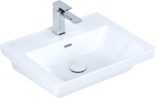 VILLEROY & BOCH SUBWAY 3.0 WASTAFEL 550X440MM. VOOR 3-GATS ARMATUUR MIDDELSTE KRAANGAT GESTOKEN MET OVERLOOP. WIT ALPIN C+