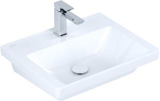 VILLEROY & BOCH SUBWAY 3.0 WASTAFEL 550X440MM. VOOR 3-GATS ARMATUUR MIDDELSTE KRAANGAT GESTOKEN ZONDER OVERLOOP. WIT ALPIN C+