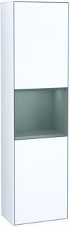 VILLEROY & BOCH FINION HOGE KAST MET VERLICHTING 2 DEUREN SCHARNIER LINKS 418X1516X270MM VAK OLIVE MATT LACQUER CORPUS GLOSSY WHITE LACQUER 