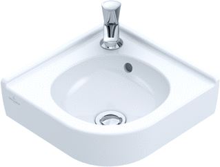 VILLEROY & BOCH O.NOVO HOEK-FONTEIN HOEKIG 1-GAT KRAANGAT DOORGESTOKEN OVERLOOP WIT ALPINE KERAMIEKPLUS 