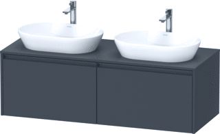 DURAVIT KETHO 2 WASTAFELONDERBOUWKAST INCL. CONSOLEPLAAT MET 2 LADEN VOOR DUBBELE WASKOMMEN 140X55X45.9CM MET HANDGREPEN ANTRACIET GRAFIET MAT