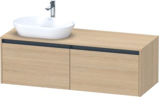 DURAVIT KETHO 2 WASTAFELONDERBOUWKAST INCL. CONSOLEPLAAT MET 2 LADEN VOOR WASKOM LINKS 140X55X45.9CM MET HANDGREPEN ANTRACIET NATUUR EIKEN MAT