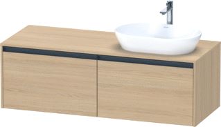 DURAVIT KETHO 2 WASTAFELONDERBOUWKAST INCL. CONSOLEPLAAT MET 2 LADEN VOOR WASKOM RECHTS 140X55X45.9CM MET HANDGREPEN ANTRACIET NATUUR EIKEN MAT