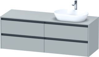 DURAVIT KETHO 2 WASTAFELONDERBOUWKAST INCL. CONSOLEPLAAT MET 4 LADEN VOOR WASKOM RECHTS 160X55X56.8CM MET HANDGREPEN ANTRACIET BETONGRIJS MAT