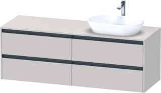 DURAVIT KETHO 2 WASTAFELONDERBOUWKAST INCL. CONSOLEPLAAT MET 4 LADEN VOOR WASKOM RECHTS 160X55X56.8CM MET HANDGREPEN ANTRACIET TAUPE MAT