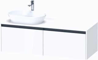 DURAVIT KETHO.2 CONSOLE WASTAFELMEUBEL VOOR WANDMONTAGE 1400X550 MM KLEUR FRONT: WIT HOOGGLANS KLEUR CORPUS: WIT HOOGGLANS KLEUR GREEP: ANTRACIET MAT AANTAL LADEN: 2 AANTAL UITSPARINGEN: 1 INCL. CONSOLEPLAAT