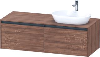 DURAVIT KETHO 2 WASTAFELONDERBOUWKAST INCL. CONSOLEPLAAT MET 2 LADEN VOOR WASKOM RECHTS 140X55X45.9CM MET HANDGREPEN ANTRACIET NOTEN MAT