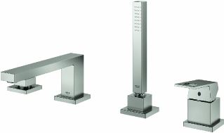 GROHE EUROCUBE BADRANDCOMBINATIE MET STAAFHANDDOUCHE EENGREEPS 4-GATS 2000MM DOUCHESLANG 220MM UITLOOP SUPERSTEEL