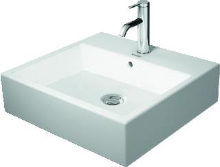 DURAVIT VERO AIR WASTAFEL 500 MM WIT HOOGGLANS KRAANVLAK ZONDER KRAANGAT OVERLOOP WONDERGLISS 