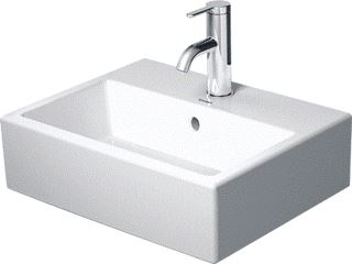 DURAVIT VERO AIR FONTEINTJE 400 MM WIT HOOGGLANS KRAANVLAK MET 1 KRAANGAT OVERLOOP WONDERGLISS 