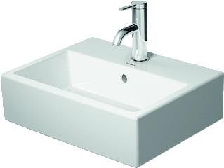 DURAVIT VERO AIR FONTEINTJE 450 MM WIT HOOGGLANS KRAANVLAK MET 1 KRAANGAT OVERLOOP GESLEPEN 