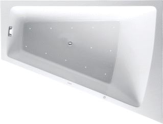 DURAVIT PAIOVA WHIRLPOOL 1700X1300 MM WIT AIR-SYSTEEM INBOUWVERSIE ACRYL TRAPEZIUMVORMIG MET 1 SCHUINE ZIJDE MET AFVOER-OVERLOOPGARNITUUR