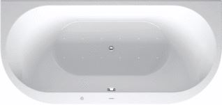 DURAVIT DARLING NEW WHIRLPOOL 1900X900 MM WIT AIR-SYSTEEM VOORWANDVERSIE ACRYL OMMANTELING ACRYL HALFROND MET 2 SCHUINE ZIJDEN MET AFVOER-OVERLOOPGARNITUUR 