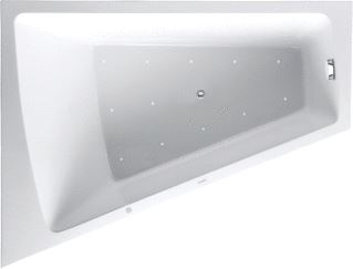 DURAVIT PAIOVA WHIRLPOOL 1800X1400 MM WIT AIR-SYSTEEM HOEK LINKS AANGEVORMD ACRYL PANEEL ACRYL TRAPEZIUMVORMIG MET 1 SCHUINE ZIJDE MET AFVOER-OVERLOOPGARNITUUR